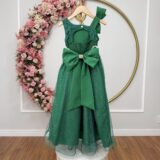 Vestido Infantil Longo Verde Bandeira Busto Renda Festa