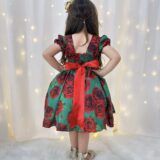 Vestido Infantil Verde Florido de Rosas Festa de Natal