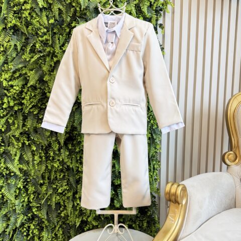 Terno Infantil Pajem Bege com Camisa Branca e Gravata