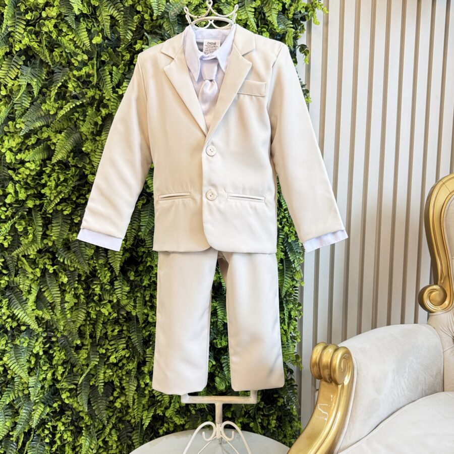 Terno Infantil Pajem Bege com Camisa Branca e Gravata