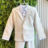 Terno Infantil Pajem Bege com Camisa Branca e Gravata